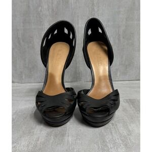 L.A.M.B Shoes Womens Size 6 Black Leather Cutout Peep Toe Platform Heels